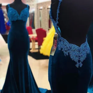 import placeholder for blue velvet lace long mermaid prom dress 160219516